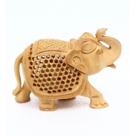 Wood Jali Elephant Showpiece | Brown 