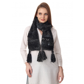 Happy Cultures Charcoal Grey Crocheted Unisex Scarf | Handmade