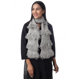 Happy Cultures Charming Ash Grey Jhalar Crocheted Scarf | Handmade