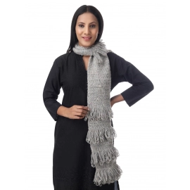 Happy Cultures Charming Ash Grey Jhalar Crocheted Scarf | Handmade