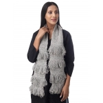 Happy Cultures Charming Ash Grey Jhalar Crocheted Scarf | Handmade