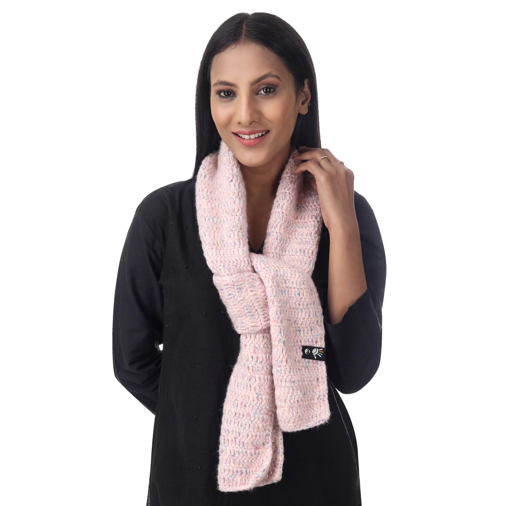 Happy Cultures Charming Pastel Pink Crocheted Scarf | Handmade