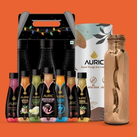 Auric | Copper Bottle Combo With Sampler Box | Copper Bottle And 9 Auric Drinks
