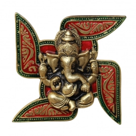 Metal Wall hanging Ganesha Placed On Swastik Decorative Showpiece 