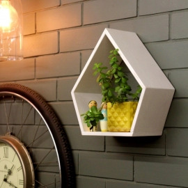 Barish Handcrafted Decor Wooden Wall Shelf Pentagon For Home Decor | White