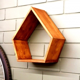 Barish Handcrafted Decor Wooden Wall Shelf Pentagon For Home Decor | Firewood