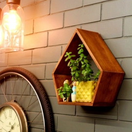 Barish Handcrafted Decor Wooden Wall Shelf Pentagon For Home Decor | Firewood