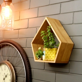 Barish Handcrafted Decor Wooden Wall Shelf Pentagon For Home Decor | Rubberwood