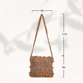 Happy Cultures | Coral Multicolor Crocheted Messenger Bag | Handcrafted