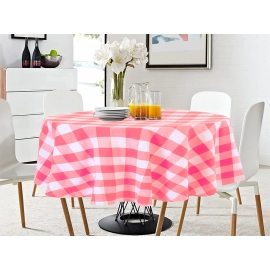 Lushomes  Buffalo Checks Baby Pink Plaid Dining Table Cover Cloth | Size 60 inch Round | 6 Seater