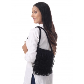 Happy Cultures | Jhalar Crocheted Messenger Bag | Midnight Black