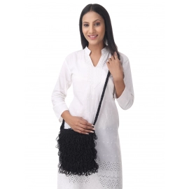 Happy Cultures | Jhalar Crocheted Messenger Bag | Midnight Black