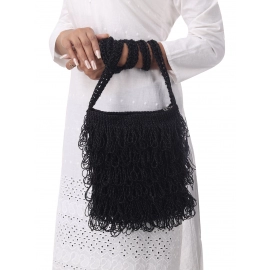 Happy Cultures | Jhalar Crocheted Messenger Bag | Midnight Black