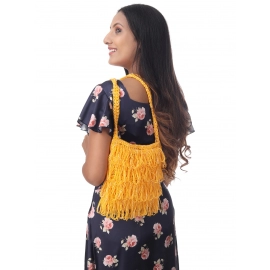 Happy Cultures | Jhalar Crocheted Messenger Bag | Mustard Yellow