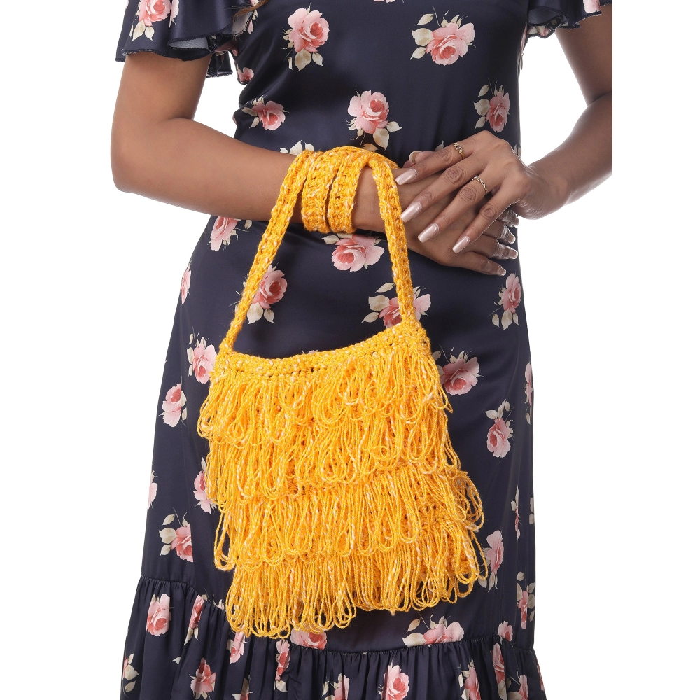 Happy Cultures | Jhalar Crocheted Messenger Bag | Mustard Yellow