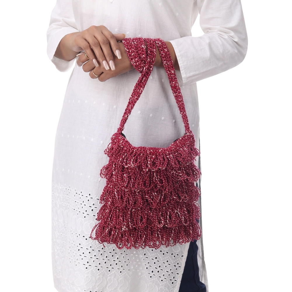 Happy Cultures | Jhalar Crocheted Messenger Bag | Wine Red