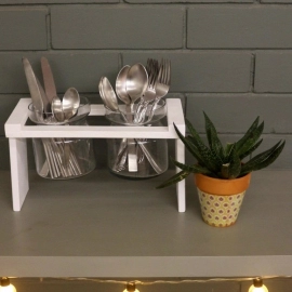 Barish Handcrafted Decor Cutlery Holder | 2 Glass Jars | White