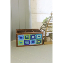 Barish Handcrafted Decor Cutlery Holder | Glass Mosaic | Blue