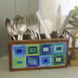 Barish Handcrafted Decor Cutlery Holder | Glass Mosaic | Blue