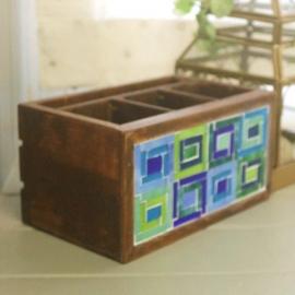 Barish Handcrafted Decor Cutlery Holder | Glass Mosaic | Blue