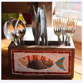 Barish Handcrafted Decor Cutlery Holder (Glass Mosaic) | Style  1