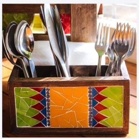 Barish Handcrafted Decor Cutlery Holder (Glass Mosaic) | Style 3