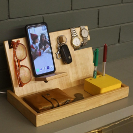 Barish Handcrafted Decor Desk Mobile Stand | Rubberwood