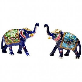 Enamel Metal Work Elephant | Pure Brass | Set of 2