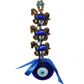 Evil Eye Three Horse Hanging For Good Luck And Prosperity Horse Zodiac | Blue