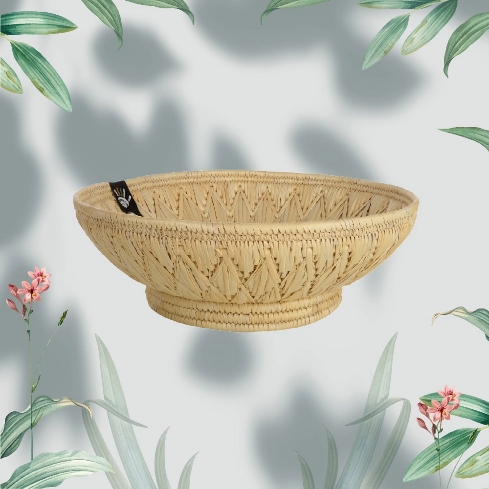 Happy Cultures | Natural Floral Moonj Basket | Handcrafted