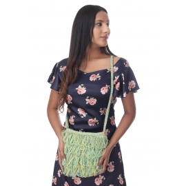 Happy Cultures | Jhalar Crocheted Messenger Bag | Fluoro Yellow Blue