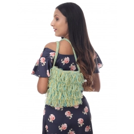 Happy Cultures | Jhalar Crocheted Messenger Bag | Fluoro Yellow Blue