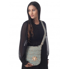 Happy Cultures | Fusion Jute Blue Crocheted Messenger Bag | Handcrafted