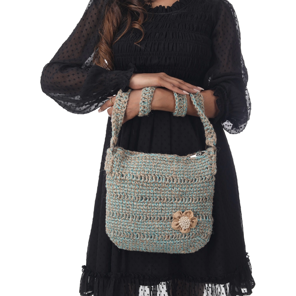 Happy Cultures | Fusion Jute Blue Crocheted Messenger Bag | Handcrafted