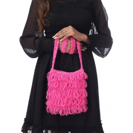 Happy Cultures | Jhalar Crocheted Messenger Bag | Glossy Pink