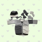 Happy Cultures | Grey Woolen Sweater, Sock And Cap Set | 0 - 6 Months