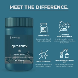 Zeroharm | Gut Army  Prebiotic & Probiotic Capsules | 100 Billion CFU & 25 Strains | 60 Capsules