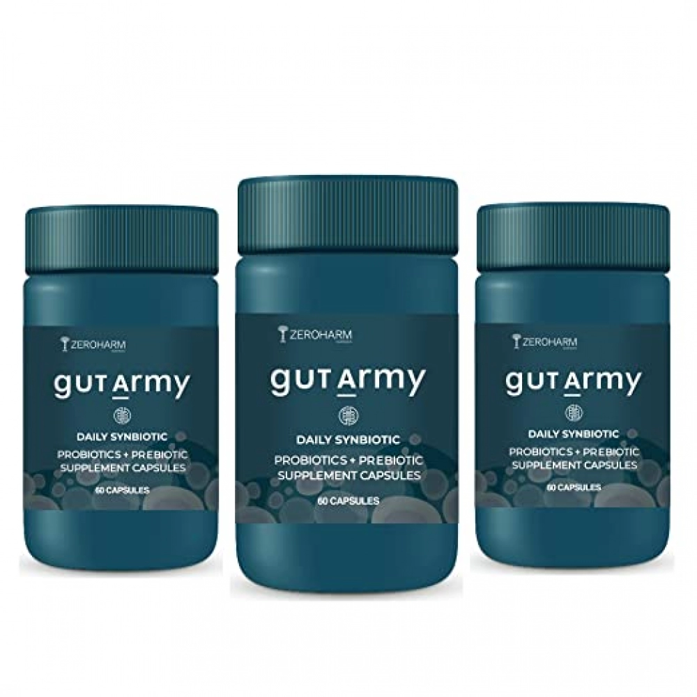 Zeroharm | Gut Army  Prebiotic & Probiotic Capsules | 100 Billion CFU & 25 Strains | 180 Capsules