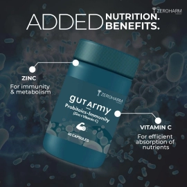 Zeroharm | Gut Army Probiotics For Immunity | With Zinc + Vitamin C Veg Capsules | 3 Pack