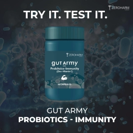Zeroharm | Gut Army Probiotics For Immunity | With Zinc + Vitamin C Veg Capsules | 3 Pack