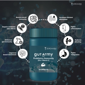 Zeroharm | Gut Army Probiotics For Immunity | With Zinc + Vitamin C Veg Capsules | 3 Pack