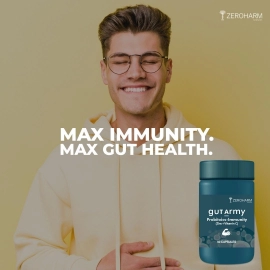 Zeroharm | Gut Army Probiotics For Immunity | With Zinc + Vitamin C Veg Capsules | 3 Pack
