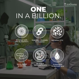 Zeroharm | Gut Army Probiotics For Immunity | With Zinc + Vitamin C Veg Capsules | 3 Pack