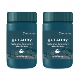 Zeroharm | Gut Army Probiotics For Immunity | With Zinc + Vitamin C Veg Capsules | 2 Pack