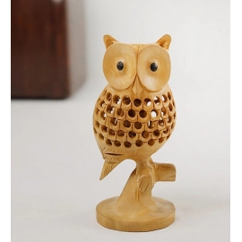 Handmade Brown Wooden Jalidar Owl | Good Luck Sign Wooden Owl | Size 5Inch