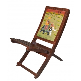 Handmade Ethnic Looks Wooden Folding Relaxing Chair with Hand Royal Painting