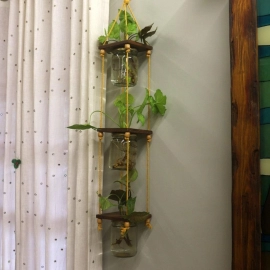 Barish Handcrafted Decor Hanging Planter | Set of 3 Mason Jar | Firewood