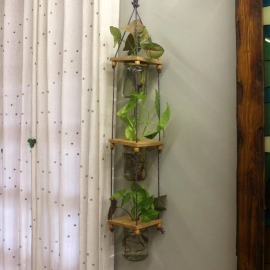 Barish Handcrafted Decor Hanging Planter | Set of 3 Mason Jar | Walnut