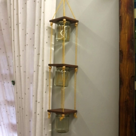 Barish Handcrafted Decor Hanging Planter | Set of 3 Mason Jar | Walnut