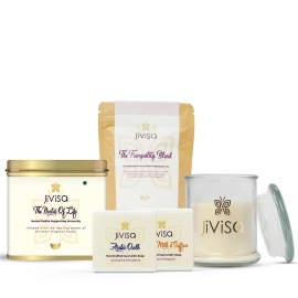 Jivisa | Himalayan Joy | Self Care Wellness Bundle | Set of 5 - Almond Milk and Saffron / Seven Spice / Soft Rose